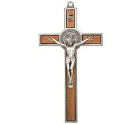 Saint Benedict Medal Wall Crucifix | Patron Saint of Students and Europe | Catholic Home Décor | Great Gift for Baptism, First Holy Communion, and Confirmation (Silver-Tone)