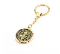 Saint Benedict of Nursia Keychain Gold Plated Locket Holy Patron of Europe Spiritual Christian Religious Keyring Gift