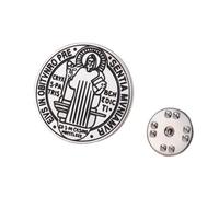 Saint Benedict Pin Badge Patron St Protection Christian Brooch Gift Gold Silver Lapel Bag Jacket Luck Lucky Travel Keepsake Accessory Charm Jewellery Angel Religion Church Faith Catholic God (Silver)