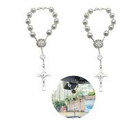 Saint Benedict Rearview Mirror Rosary - 2 Pieces Auto Rosary Hanging, Personalized Cross Blessing Catholic Medal for Car, Truck, Bike, Motorcycle - Mirror Hanging Accessories Decors (Silver)