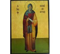 Saint Benedict. St Benedict Icon.Wood Icon of Saint Benedict 17cms x 13 cms.St Benedict Icon. Icon of St Benedict. St Joseph's Catholic Giftshop on Amazon.