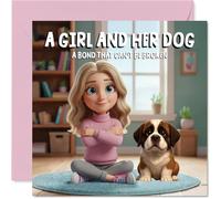 Saint Bernard Birthday Card for Women - A Girl and Her Dog - Happy Birthday Card for Women, 145mm Female Greeting Cards