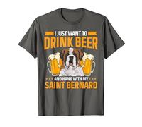 Saint Bernard Dog Drinking Beer St. Bernard T-Shirt, Men, Asphalt Grey, Large