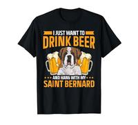 Saint Bernard Dog Drinking Beer St. Bernard T-Shirt, Men, Black, 6X-Large