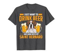 Saint Bernard Dog Drinking Beer St. Bernard T-Shirt, Men, Dark Heather Grey, 3X-Large