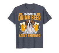 Saint Bernard Dog Drinking Beer St. Bernard T-Shirt, Men, Heather Blue, 5X-Large