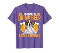 Saint Bernard Dog Drinking Beer St. Bernard T-Shirt, Men, Purple Heather, Large