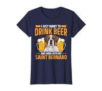 Saint Bernard Dog Drinking Beer St. Bernard T-Shirt, Women, Navy Blue, Large