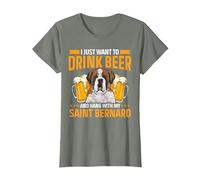 Saint Bernard Dog Drinking Beer St. Bernard T-Shirt, Women, Olive Heather, Medium