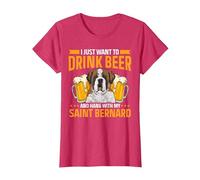 Saint Bernard Dog Drinking Beer St. Bernard T-Shirt, Women, Red Heather, Large
