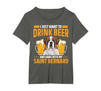 Saint Bernard Dog Drinking Beer St. Bernard T-Shirt, Women's Plus, Asphalt Grey, 2X