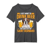 Saint Bernard Dog Drinking Beer St. Bernard T-Shirt, Women's Plus, Dark Heather Grey, 4X