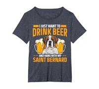 Saint Bernard Dog Drinking Beer St. Bernard T-Shirt, Women's Plus, Heather Blue, 2X