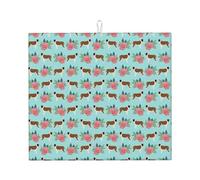 Saint Bernard Dog Florals, Dish Drying Mat, 18x16 Inch Absorbent Microfiber Quick Dry Machine Washable for Dishes Pots Pans Glassware Coffee Bar Under Rack