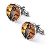 Saint Bernard Dog Sunset Cute Shirt Cufflinks for Men Tuxedo Shirts Metal Cuff Links Jewelry Accessories