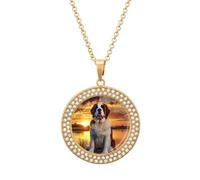 Saint Bernard Dog Sunset Personalized Picture Necklace Photo Pendant Custom Memorial Jewelry for Women