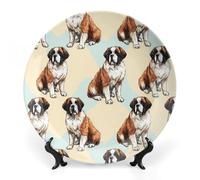 Saint Bernard Dog Watercolor Funny Decorative Plate with Display Stand Ceramic Ornaments Hanging Wall Decor