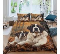 Saint Bernard Duvet Cover Sets Double 3D Printed Microfiber Fallen Leaves and Animals Bedding Set Ultra-Soft Quilt Cover 200 x 200 cm with Zipper Closure and 2 Pillowcases 50x75 cm a_177