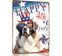 Saint-Bernard Funny Sign Happy 4th of July 8x12 Inch Metal Sign Patriotic Tin Sign Independence Day Decor For Dog Lover President's Day Home Decor Bathroom Decor Coffee Bar Decor