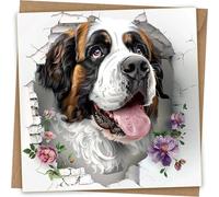 Saint Bernard Greeting Card - Funny Dog Face Greeting birthday Card with Kraft Envelope