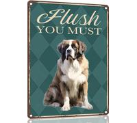 Saint-Bernard Metal Sign 8x12 Funny Sign Flush You Must-Funny Metal Bathroom Signs Decorative 8x12 Inch for Home Decor Dog Lover Man Cave for men women