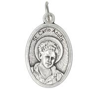 Saint Carlo Acutis Medal Pendant with Prayer Card | Silver-Tone Oval Medal | Catholic Gift | Wearable Devotional | Patron Saint of the Internet | Made in Italy