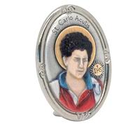 Saint Carlo Acutis Mini Plaque with Built in Stand | Includes Prayer Card | Patron Saint of the Internet | First Millenial Saint | Great Catholic Gift for Confirmation or First Holy Communion