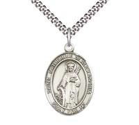 Saint Catherine of Alexandria Medal Necklace for Men Sterling Silver 24" String Lights and Gift Box Catholic Patron Saint of Librarians and Lawyers Catholic, Large, Sterling Silver, No Gemstone
