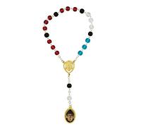 Saint Charbel Devotional Prayer Kit | Round Blue, Red, Black, and Clear Glass Beads | Includes Instructions and Information | Great Catholic Gift for First Communion and Confirmation | Made in Italy