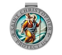 Saint Christopher Medal for Car, St Christopher Visor Clip, 3D UV Printed Colorful Bless Driving Safety Gift for Families, Friends, New Drivers (Ancient Tin)