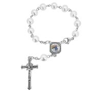 Saint Christopher Rosary for Car Rearview Mirror Glass Pearl Beads Catholic One Decade Auto Rosary for Women Men Religious Gift (White)