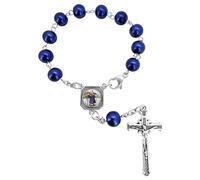 Saint Christopher Rosary for Car Rearview Mirror Glass Pearl Beads Catholic One Decade Auto Rosary for Women Men Religious Gift (Blue Car Rosary)