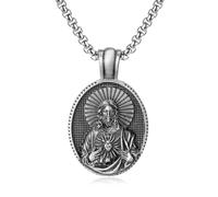 Saint Christopher/Virgin Mary/Jesus Christ/Saint Michael Archangel/Jesus Shepherd/St Andrew Necklace Titanium Steel Pendant Religious Medal Medallion Jewelry, Pewter, No Gemstone