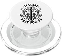 Saint Clare of Assisi Pray For Us Catholic Floral Cross PopSockets PopGrip for MagSafe
