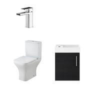 Saint Cloakroom Set - Wall Hung Vanity Basin Unit, Toilet Pan, Cistern, Seat & Mini Basin Tap - Charcoal Black/chrome - Balterley