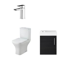 Saint Cloakroom Set - Wall Hung Vanity Basin Unit, Toilet Pan, Cistern, Seat & Mini Basin Tap - Charcoal Black/chrome - Balterley