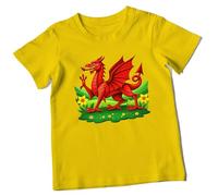 Saint Davids Day Shirt Welsh Dragon Printed Tees for Kids St Davids Day Outfit for Children, 7-8 Years, Yellow