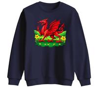 Saint Davids Day Sweatshirt Welsh Dragon Printed Jumper for Kids St Davids Day Sweater Outfit, 7-8 Years, Navy