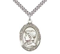 Saint Elizabeth Ann Seton Medal Necklace- Men's Pewter Pendant on 24” Light Chain and Gift Box - Catholic Patron Saint of Loss of Parent or Child - Made in USA, L, Pewter, No Gemstone