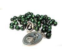 Saint Faustina Kowalska Mystic and Visionary True Relic Chaplet Apostle Divine of Mercy with Miraculous Medal Jesus I Trust in You Rosary Based Three O' Clock Prayer Poland Polish Novena (Green)