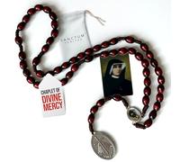 Saint Faustina Kowalska Mystic Visionary True Relic Chaplet Apostle Divine of Mercy with Miraculous Medal Jesus I Trust in You Chaplet Three O' Clock Prayer Poland Polish Novena (Cherry on The Cord)