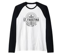 Saint Faustina Pray for Us Catholic Cross Raglan Baseball Tee