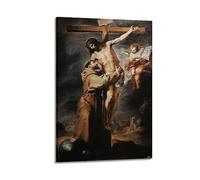 Saint Francis Of Assisi Embracing Christ Poster by Bartolome Esteban Murillo Decorative Painting Canvas Wall Art Living Rooms Bedroom Painting 08x12inch(20x30cm)