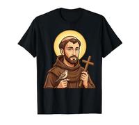 Saint Francis of Assisi Patron Birds Animals Catholic St Value Graphic T-Shirt, Men, Black, L