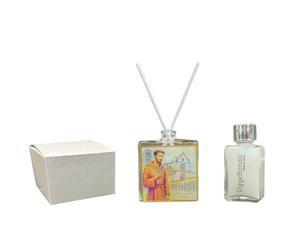 Saint Francis of Assisi Square Glass Perfumer - Sacred with Gold Details in Gift Box, Wedding Favours, Baptism, Communion, Confirmation, Graduation, Anniversaries and Useful Gifts