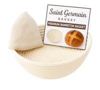 Saint Germain Bakery Premium Round Bread Banneton Basket with Liner - Perfect Brotform Proofing Basket for Making Beautiful Bread (10 inch)