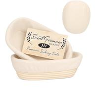Saint Germain Bakery Premium Round Bread Banneton Basket with Liner - Perfect Brotform Proofing Basket for Making Beautiful Bread (10" Oval (2x count))