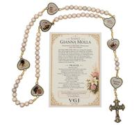 Saint Gianna Molla Rosary with Heart Shaped Medals | Patroness of Mothers | Great Catholic Gift | Includes Holy Card with Prayer