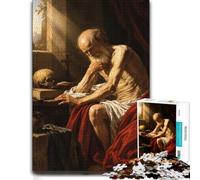 Saint Jerome Skull Cross-1 Wooden Jigsaw Puzzle for Adults | A screen-free tabletop activity: an activity that can be paused and resumed in spare time.