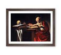 Saint Jerome Writing By Caravaggio Classic Painting Framed Wall Art Print, Ready to Hang Picture for Living Room Bedroom Home Office Décor, Walnut A2 (64 x 46 cm)